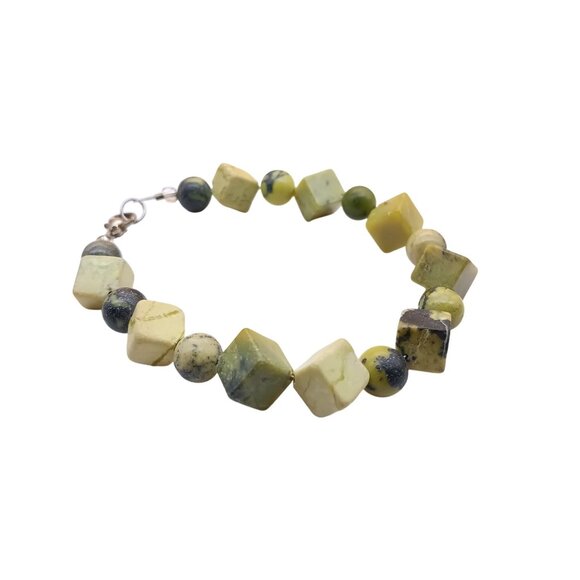 Yellow & Green Jasper Gemstone Bracelet With Geometric Beads & Lobster Clasp - Picture 4 of 5